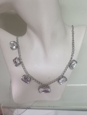 True Vintage Silver Crystal Drop Statement Necklace Opera Length